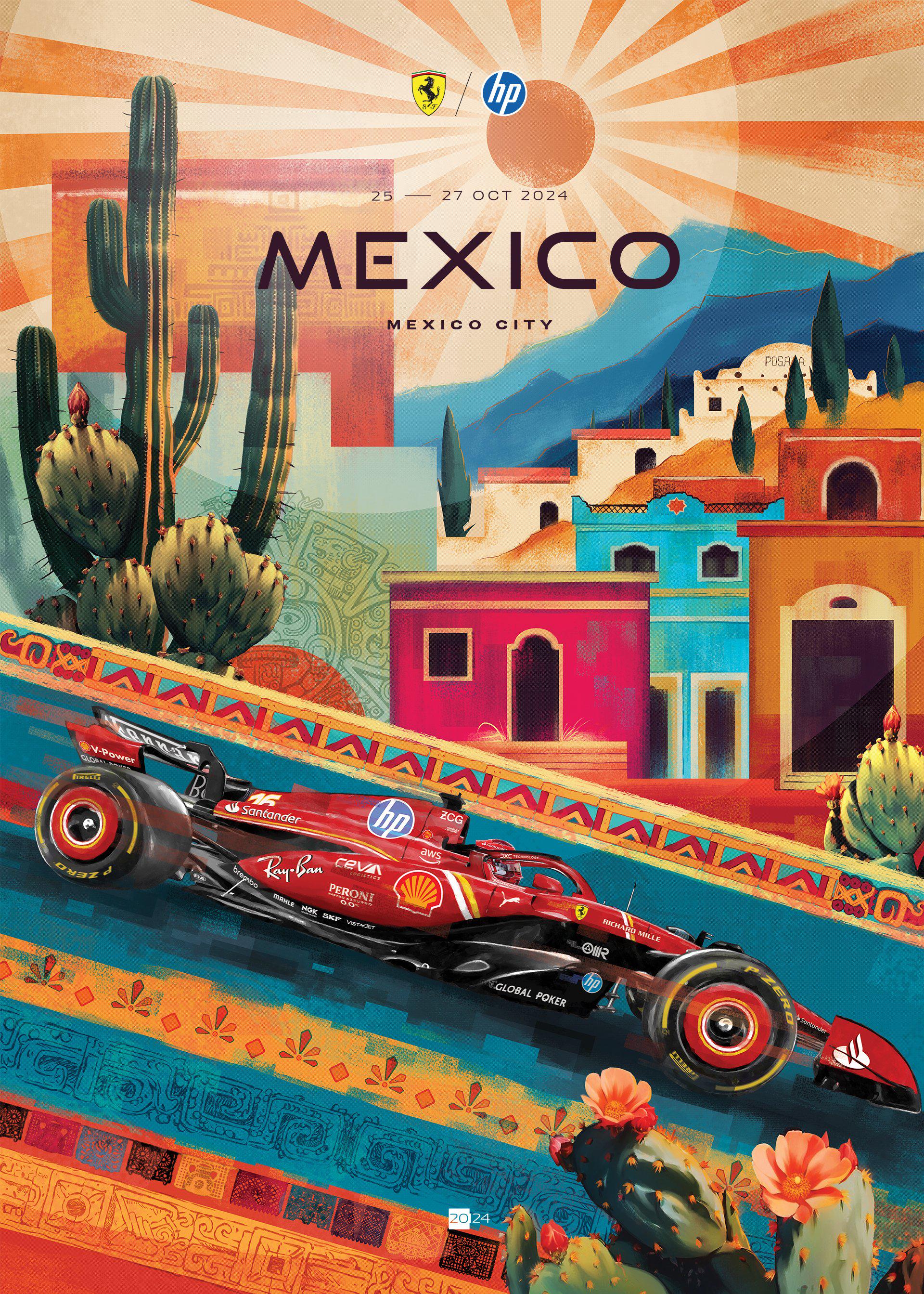 Ferrari 2024 Mexico Grand Prix cover art poster — part of full season set